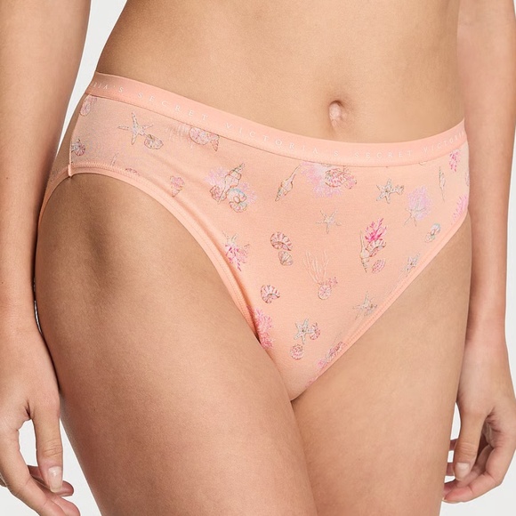 Victoria's Secret Stretch Cotton High-Leg Brief Panty Peach Seashells XL NEW - Picture 2 of 6